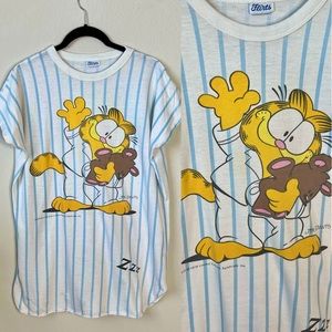 1990s Vintage Flirts Garfield soft striped sleep shirt night gown size L/XL